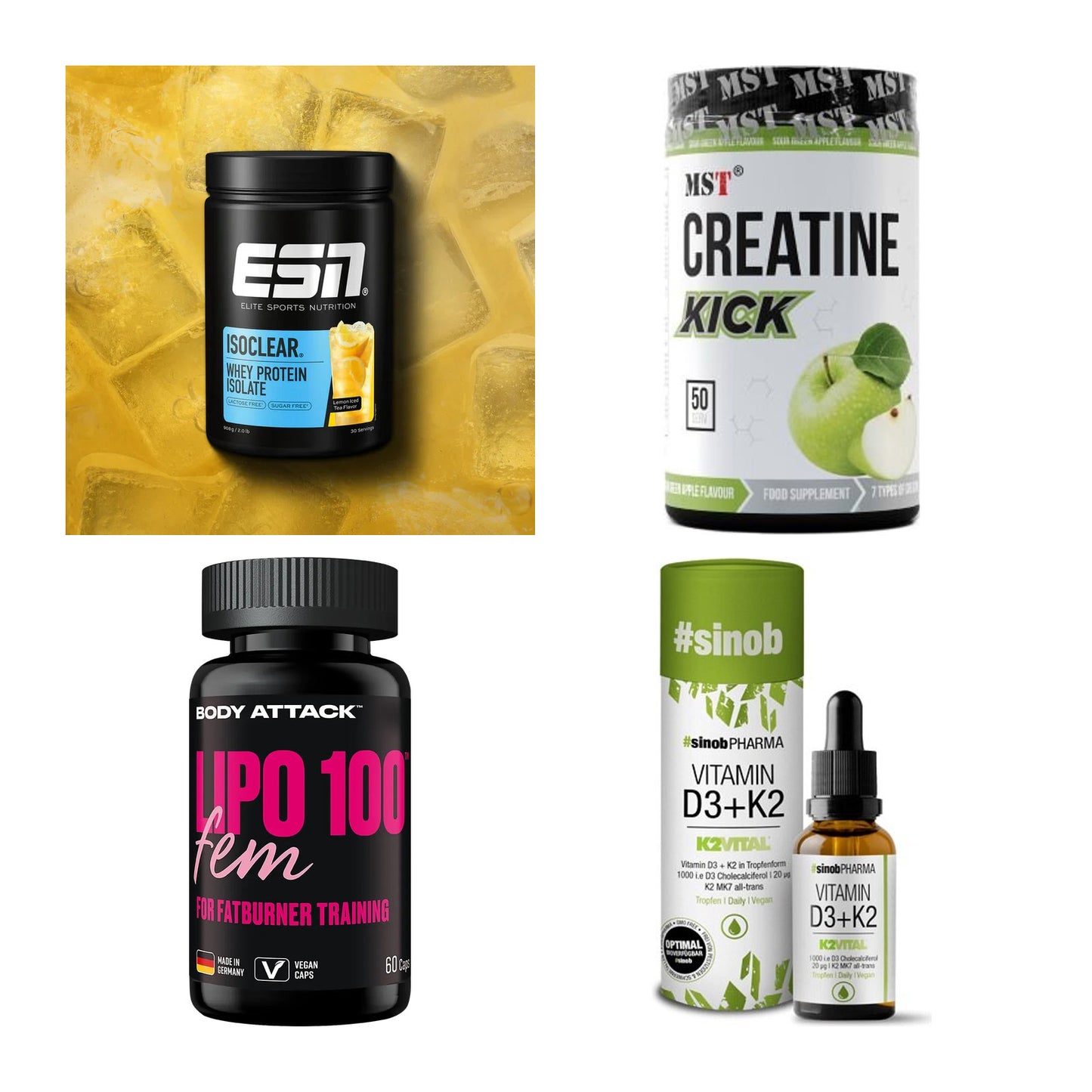 Wettkampfvorbereitung: ESN ISOCLEAR + MST Creatine + 2 weitere – alle enthaltenen Artikel