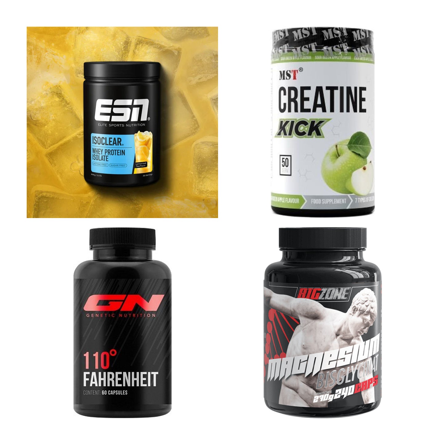 Wettkampfvorbereitung: ESN ISOCLEAR + MST Creatine + 2 weitere – alle enthaltenen Artikel