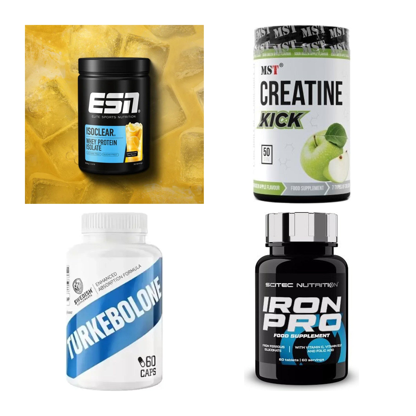Wettkampfvorbereitung: ESN ISOCLEAR + MST Creatine + 2 weitere – alle enthaltenen Artikel