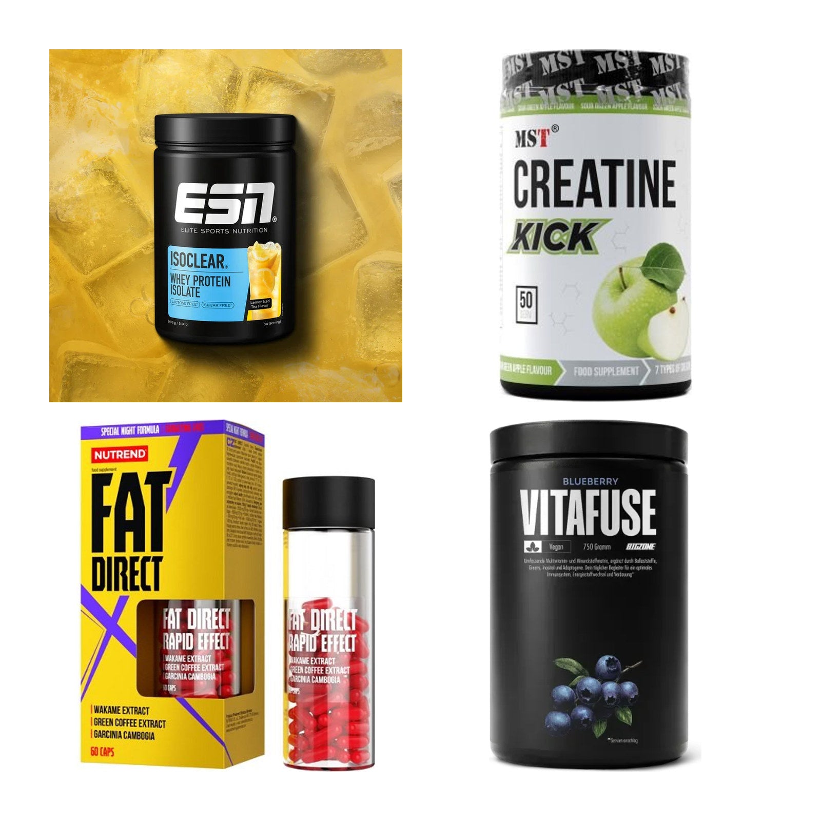 Wettkampfvorbereitung: ESN ISOCLEAR + MST Creatine + 2 weitere – alle enthaltenen Artikel