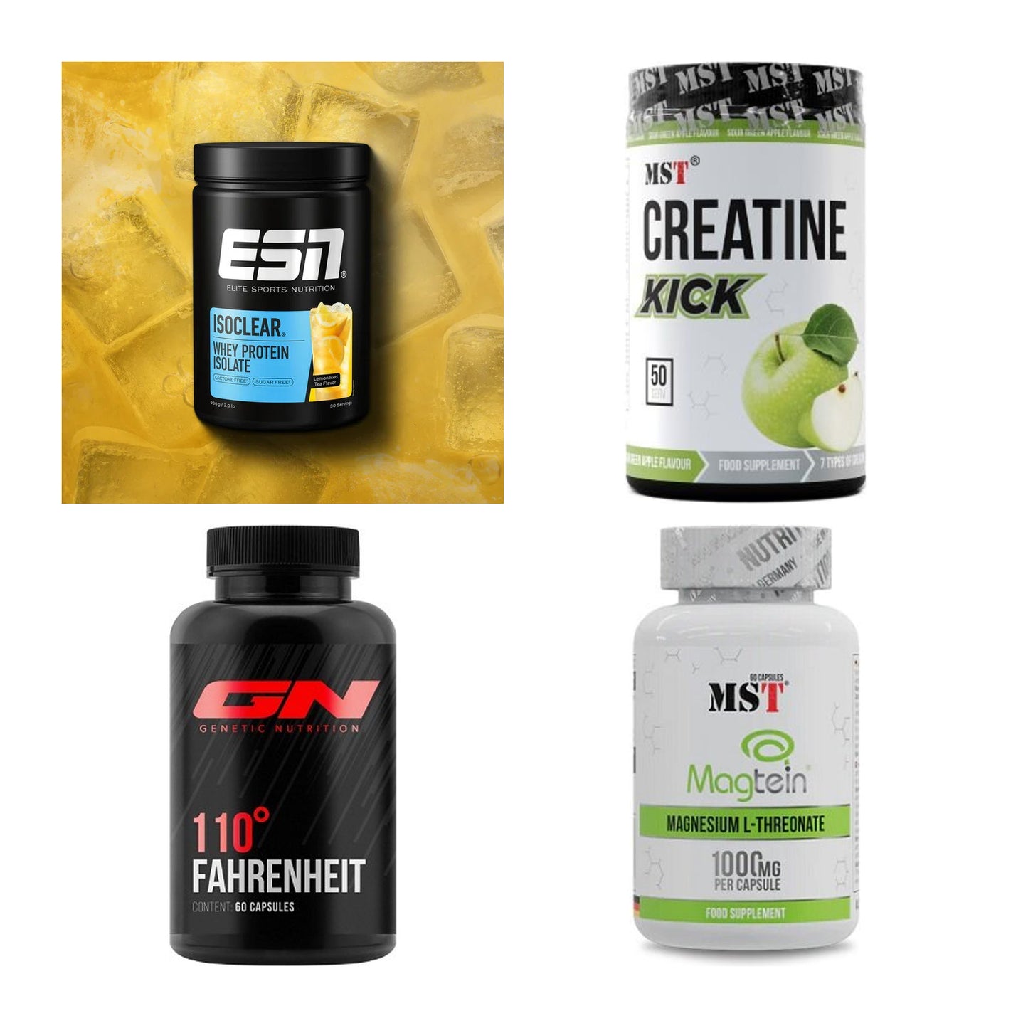Wettkampfvorbereitung: ESN ISOCLEAR + MST Creatine + 2 weitere – alle enthaltenen Artikel
