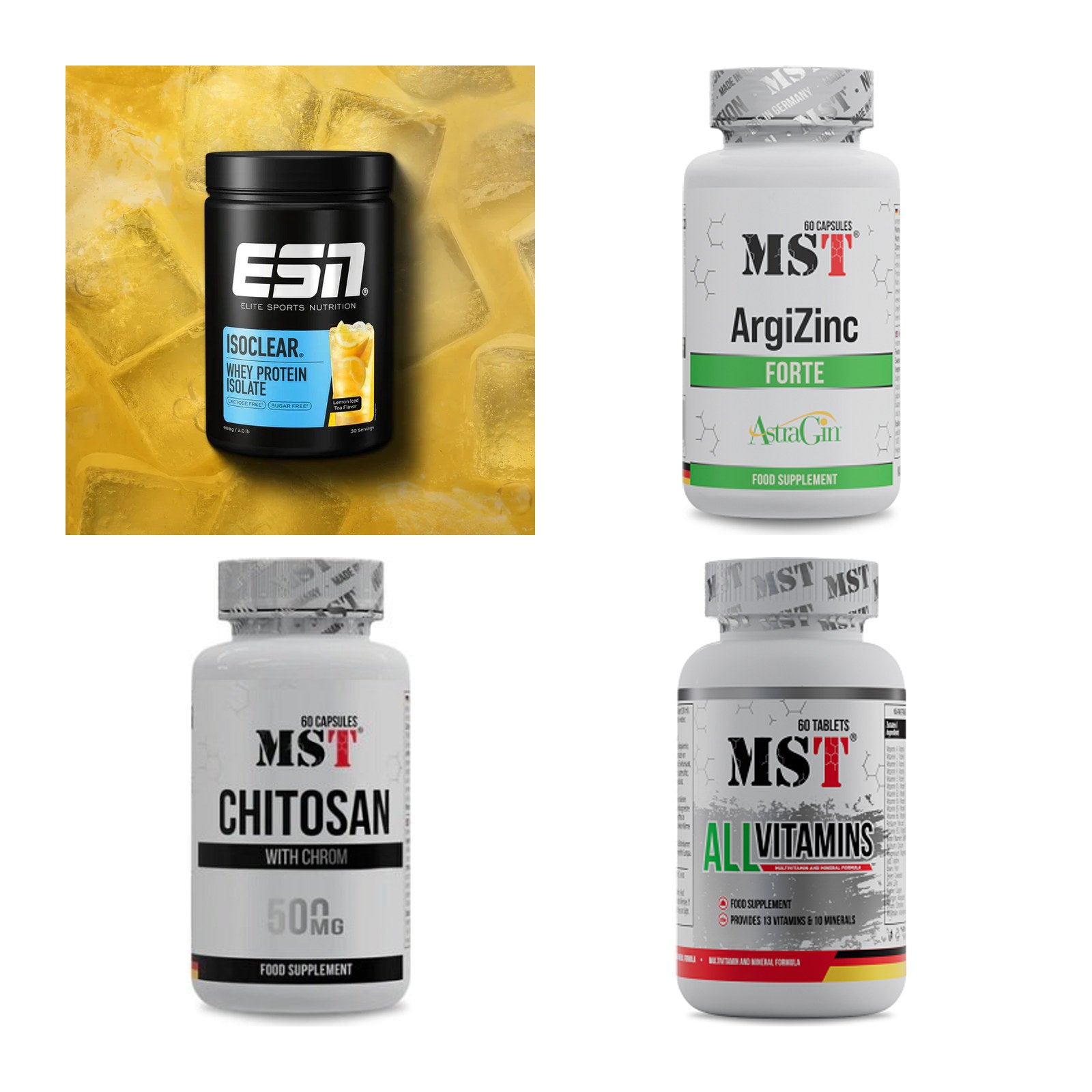 Wettkampfvorbereitung: ESN ISOCLEAR + MST ArgiZinc + 2 weitere – alle enthaltenen Artikel