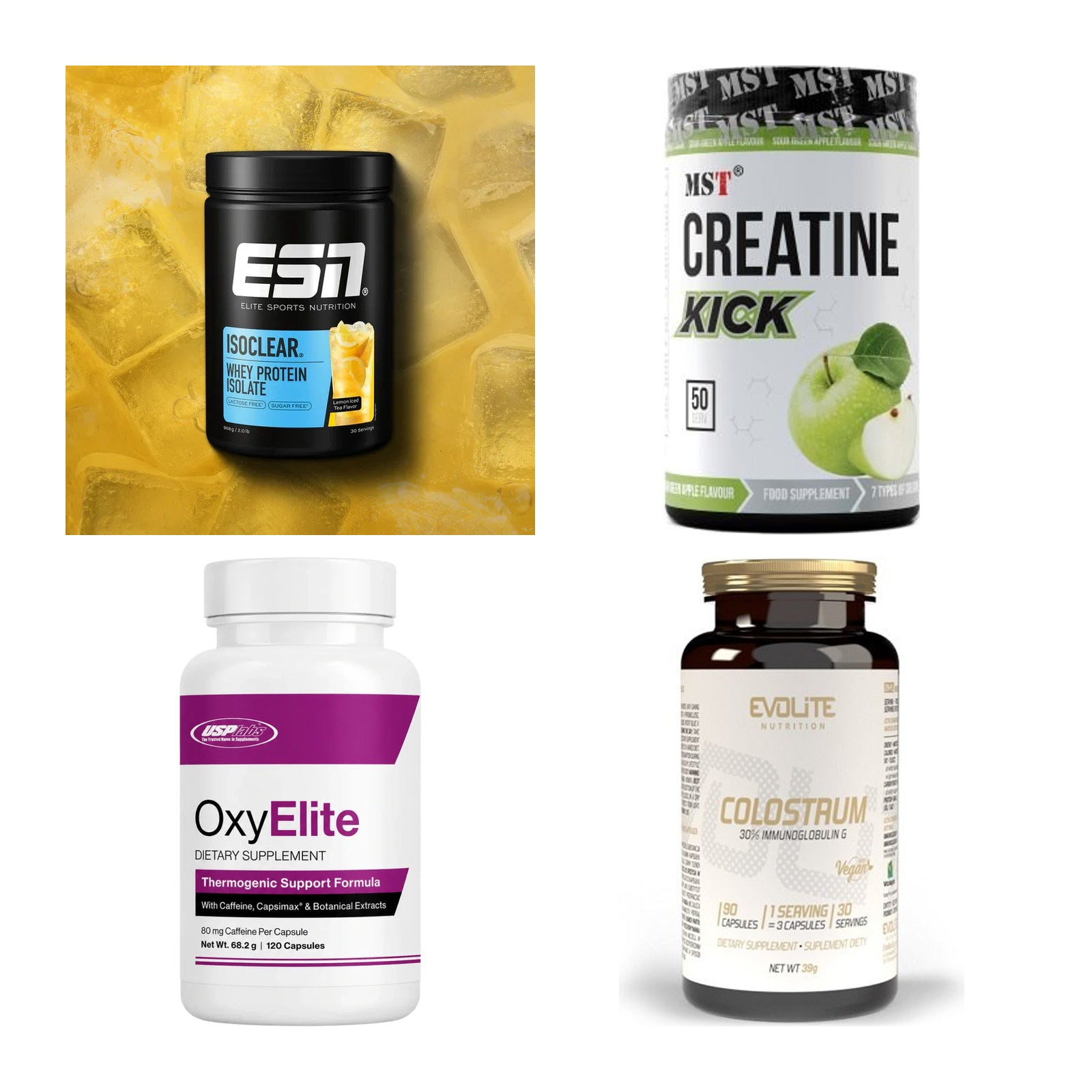 Wettkampfvorbereitung: ESN ISOCLEAR + MST Creatine + 2 weitere – alle enthaltenen Artikel