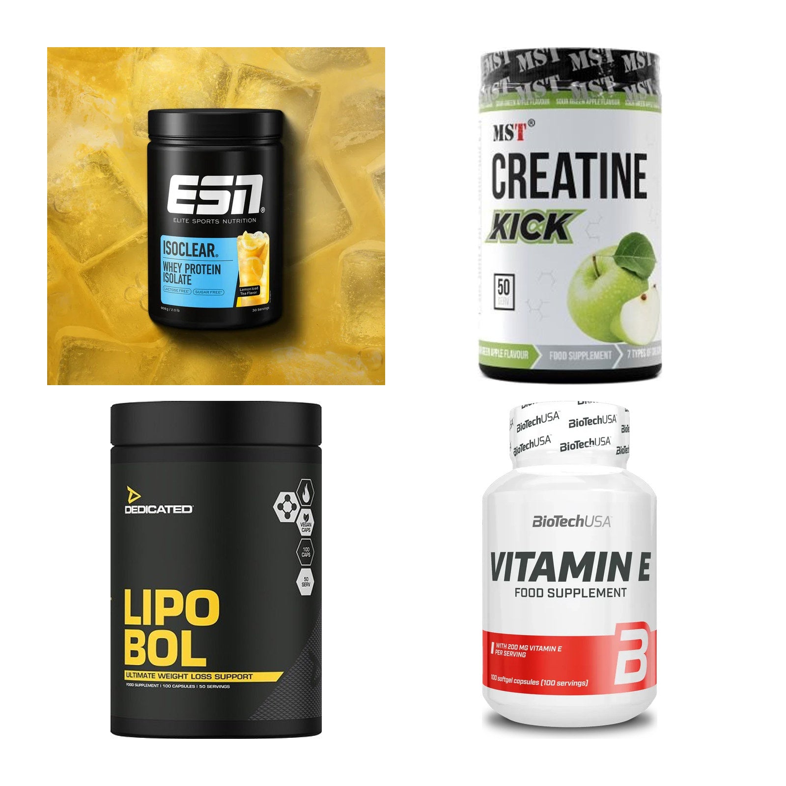 Wettkampfvorbereitung: ESN ISOCLEAR + MST Creatine + 2 weitere – alle enthaltenen Artikel