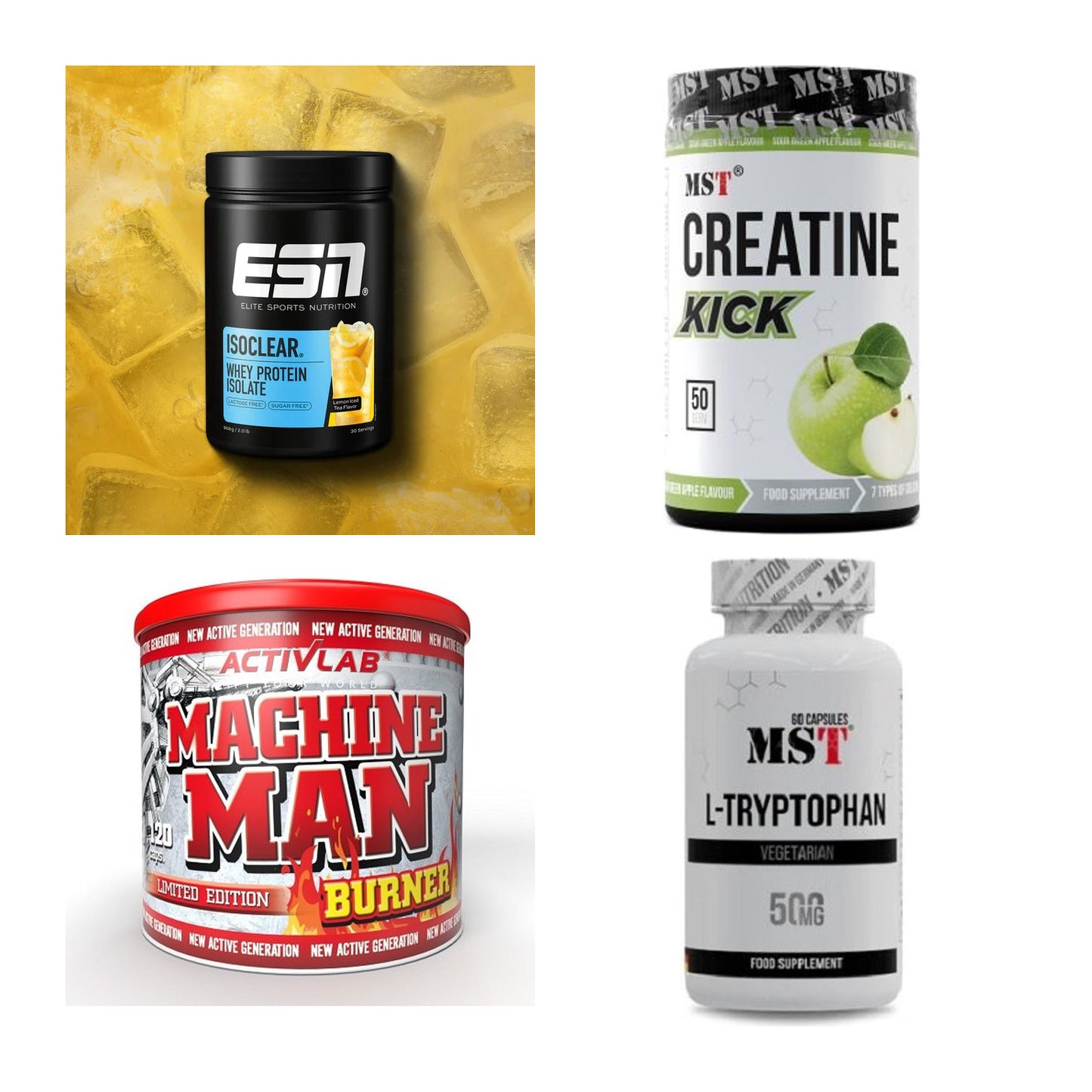 Wettkampfvorbereitung: ESN ISOCLEAR + MST Creatine + 2 weitere – alle enthaltenen Artikel