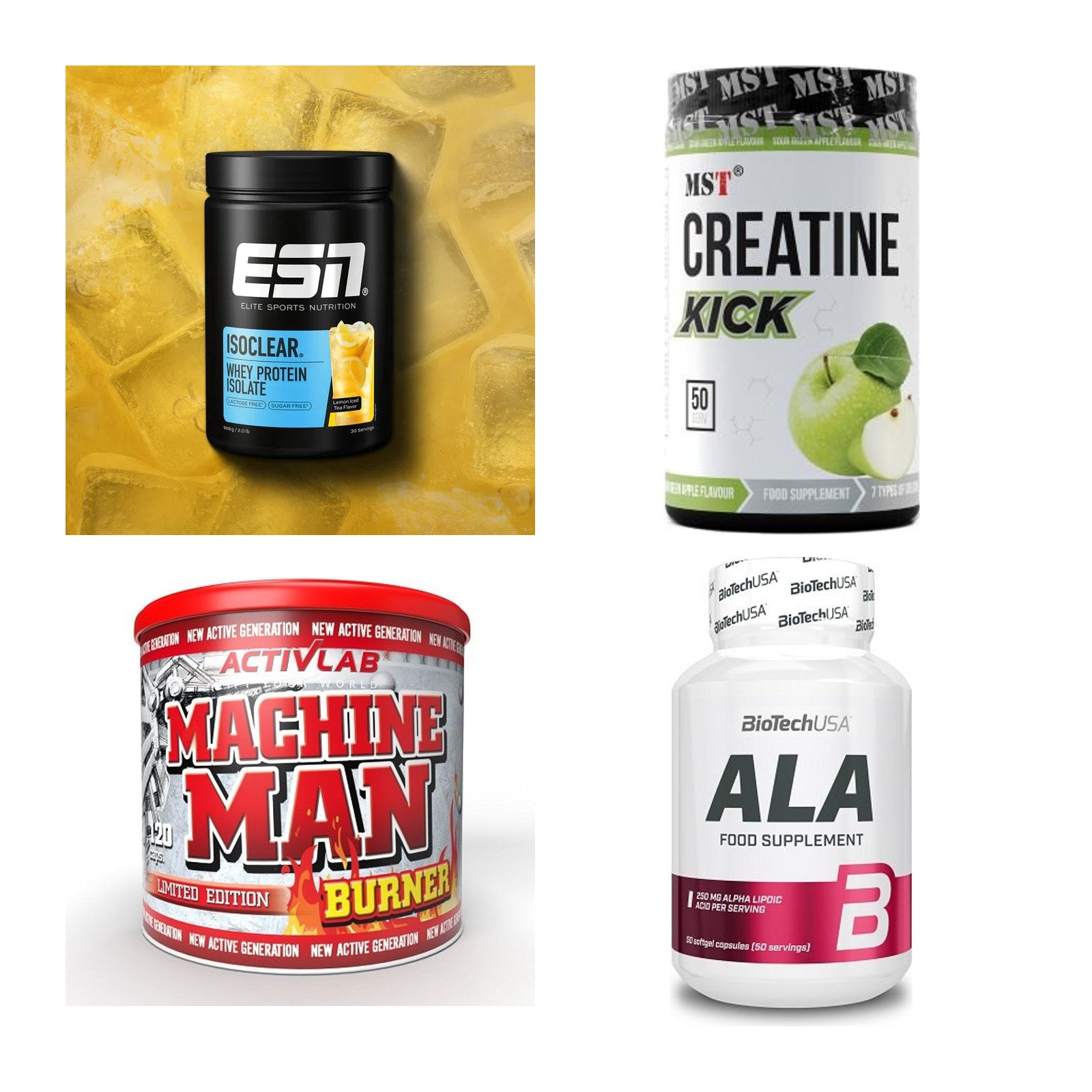 Wettkampfvorbereitung: ESN ISOCLEAR + MST Creatine + 2 weitere – alle enthaltenen Artikel