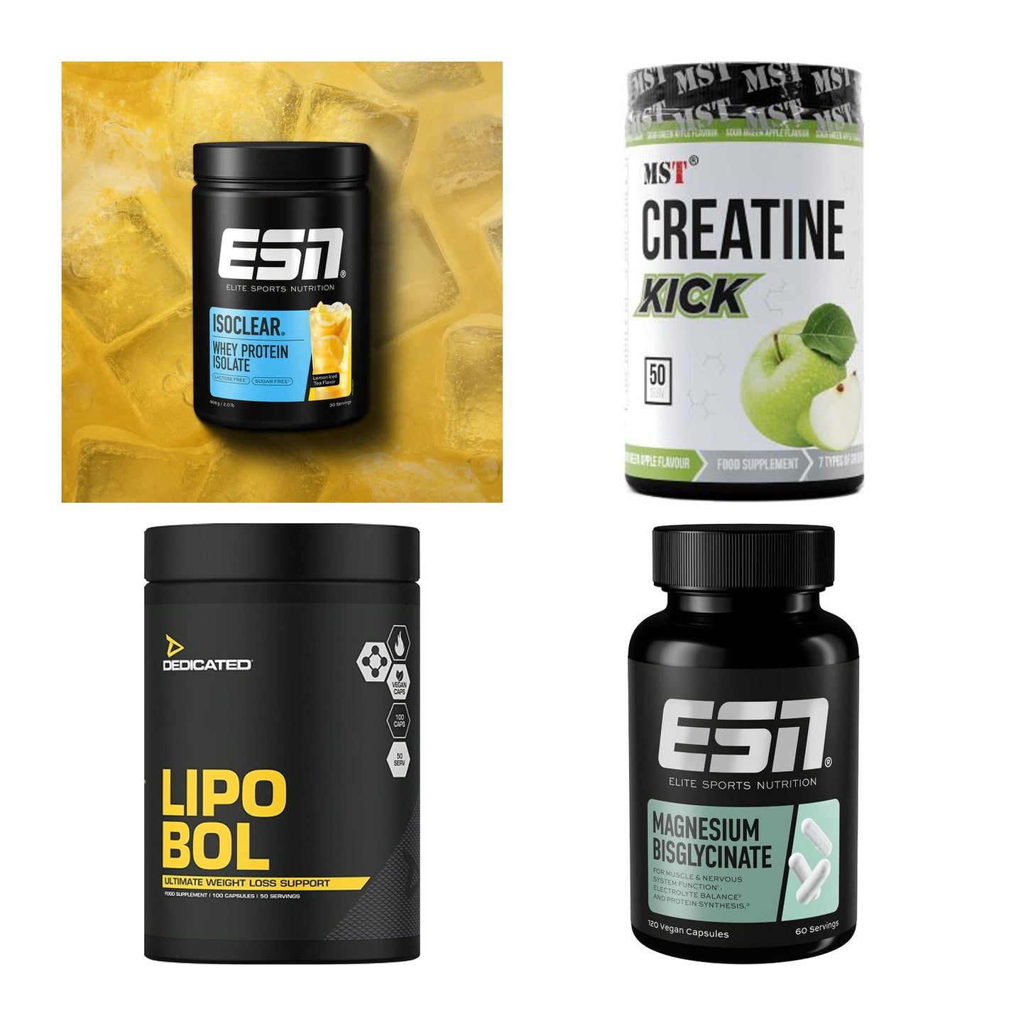 Wettkampfvorbereitung: ESN ISOCLEAR + MST Creatine + 2 weitere – alle enthaltenen Artikel