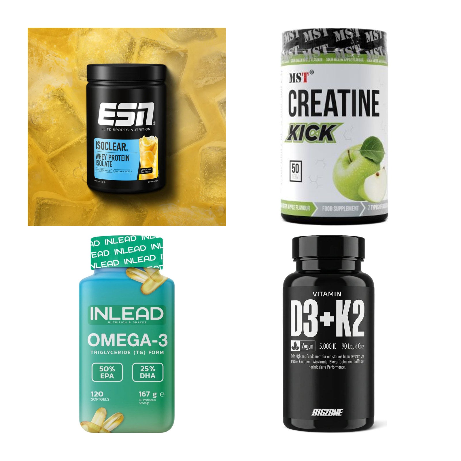 Wettkampfvorbereitung: ESN ISOCLEAR + MST Creatine + 2 weitere – alle enthaltenen Artikel
