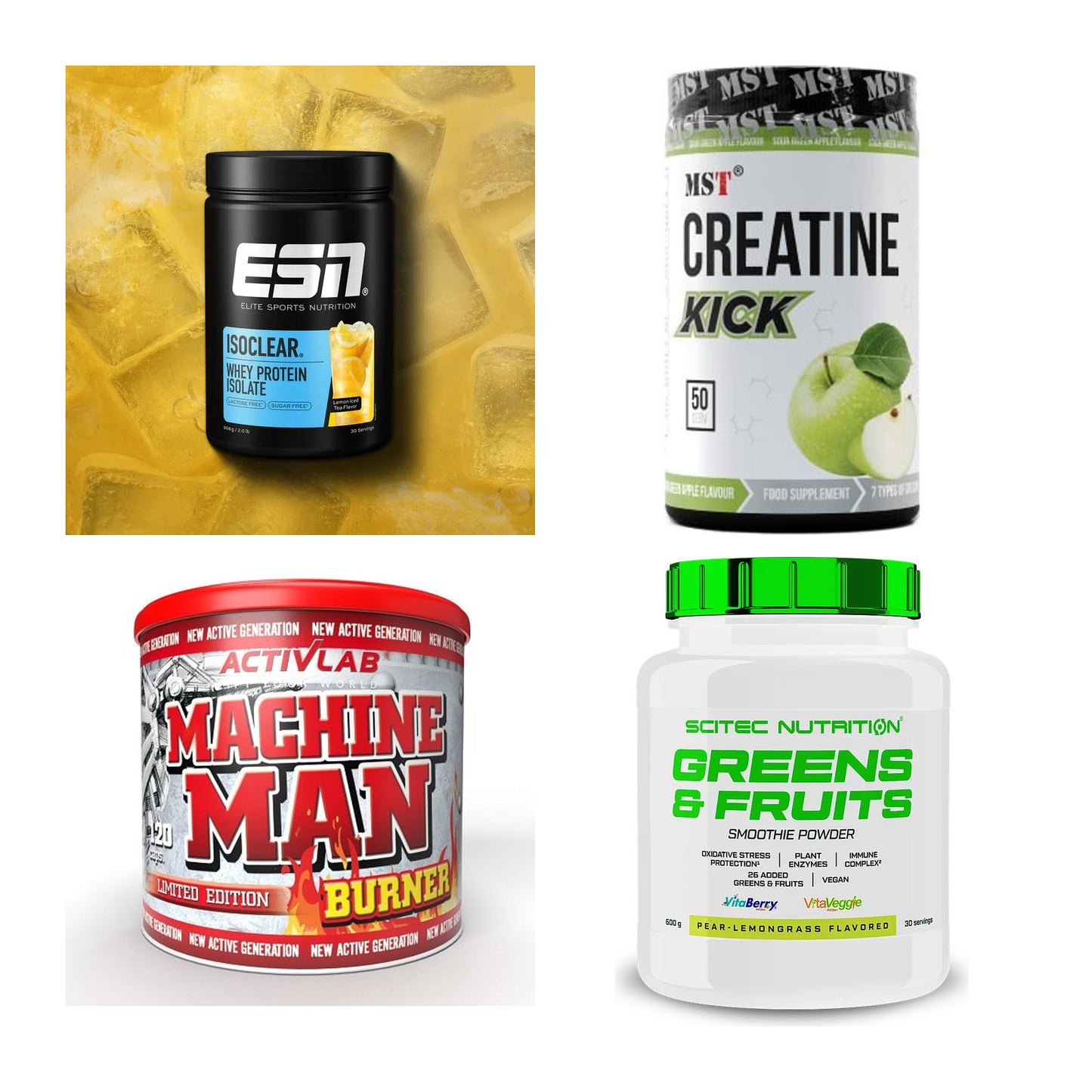 Wettkampfvorbereitung: ESN ISOCLEAR + MST Creatine + 2 weitere – alle enthaltenen Artikel