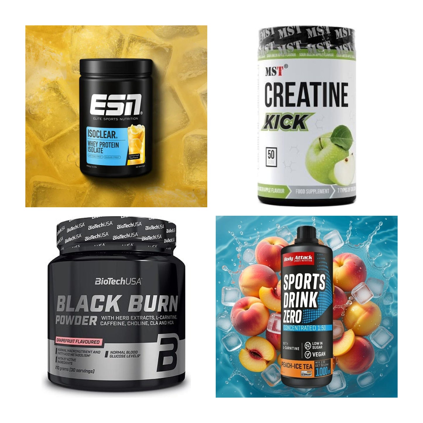 Wettkampfvorbereitung: ESN ISOCLEAR + MST Creatine + 2 weitere – alle enthaltenen Artikel