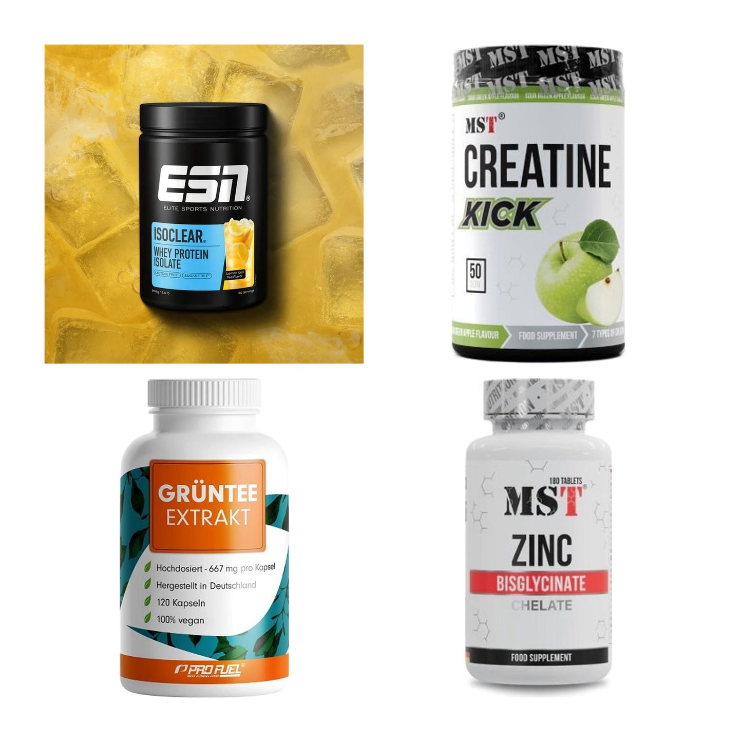 Wettkampfvorbereitung: ESN ISOCLEAR + MST Creatine + 2 weitere – alle enthaltenen Artikel