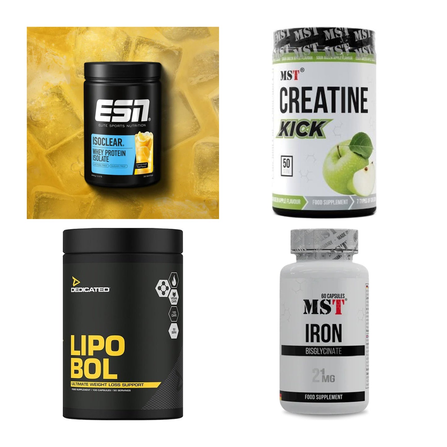 Wettkampfvorbereitung: ESN ISOCLEAR + MST Creatine + 2 weitere – alle enthaltenen Artikel
