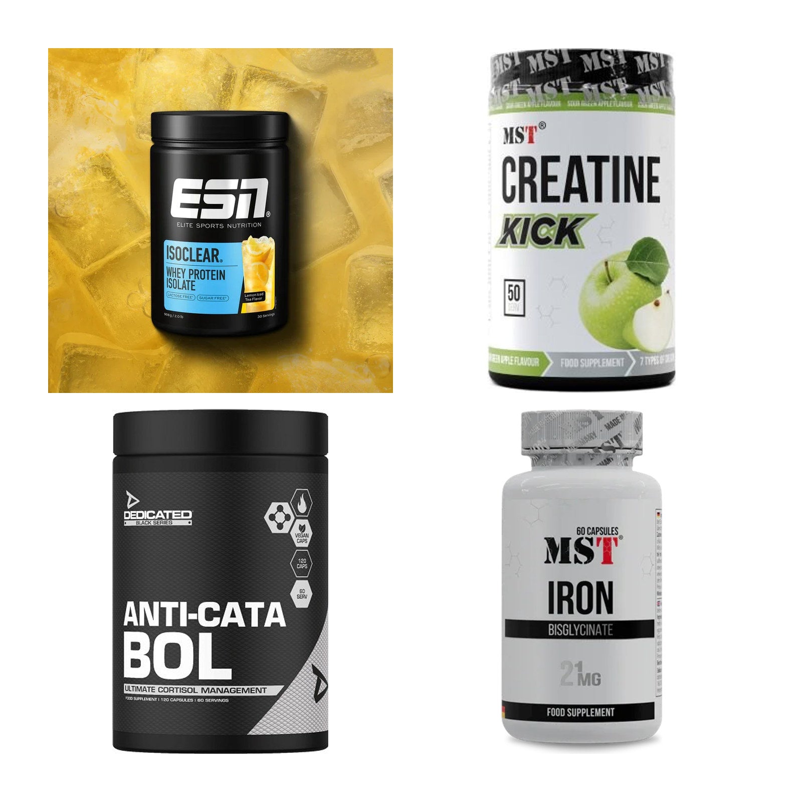 Wettkampfvorbereitung: ESN ISOCLEAR + MST Creatine + 2 weitere – alle enthaltenen Artikel