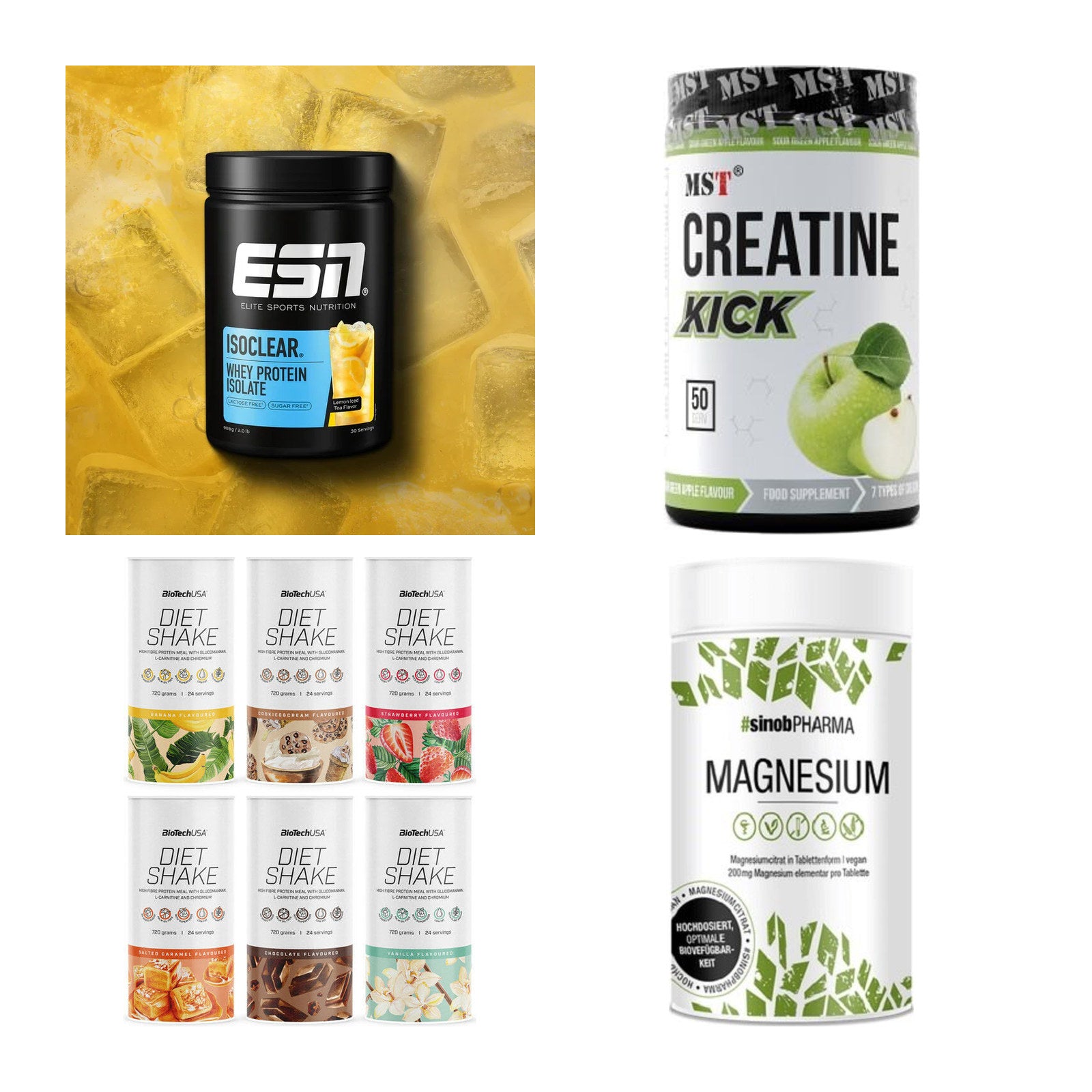 Wettkampfvorbereitung: ESN ISOCLEAR + MST Creatine + 2 weitere – alle enthaltenen Artikel