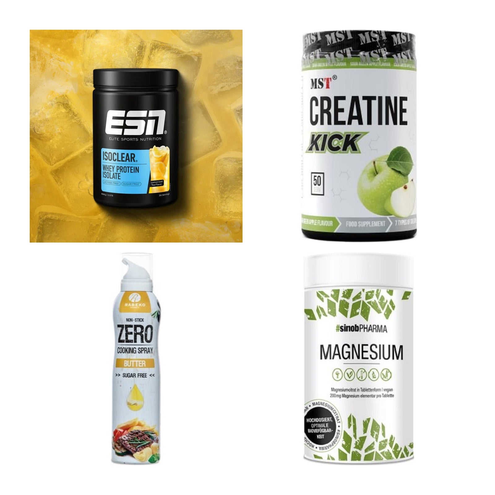 Wettkampfvorbereitung: ESN ISOCLEAR + MST Creatine + 2 weitere – alle enthaltenen Artikel