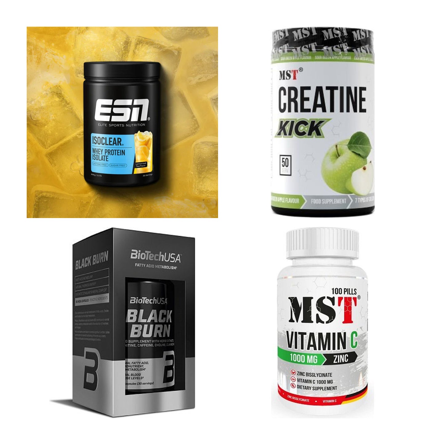 Wettkampfvorbereitung: ESN ISOCLEAR + MST Creatine + 2 weitere – alle enthaltenen Artikel
