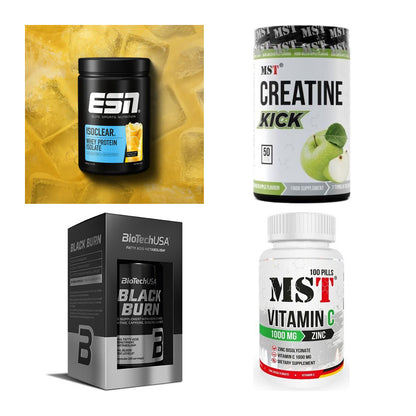 Wettkampfvorbereitung: ESN ISOCLEAR + MST Creatine + 2 weitere – alle enthaltenen Artikel