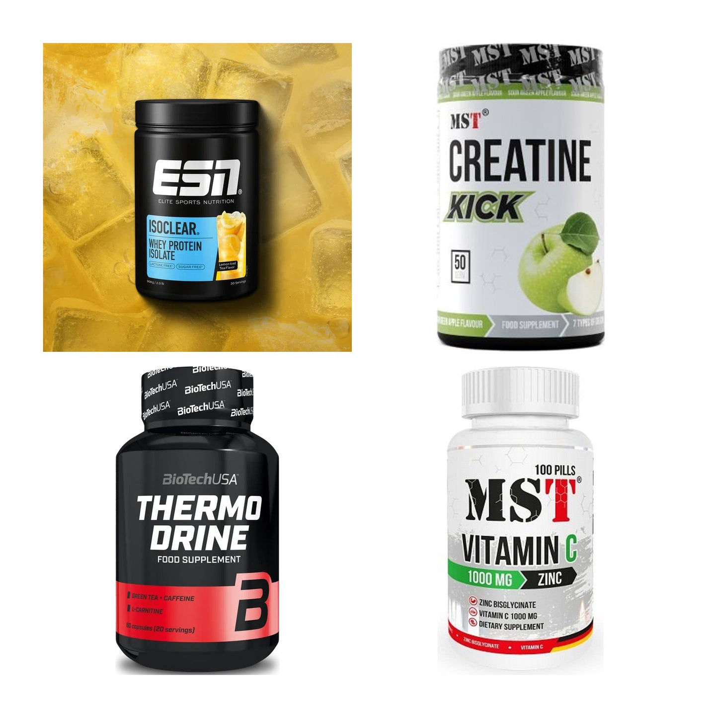 Wettkampfvorbereitung: ESN ISOCLEAR + MST Creatine + 2 weitere – alle enthaltenen Artikel