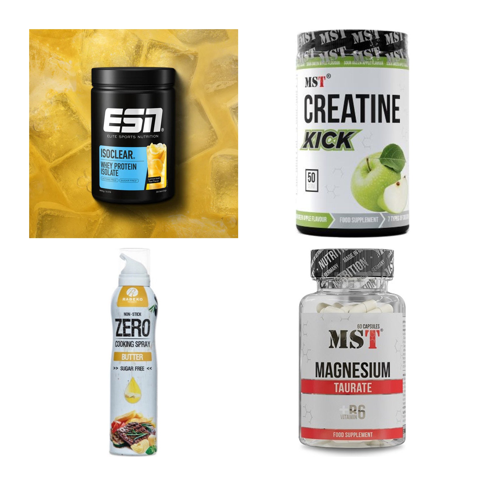 Wettkampfvorbereitung: ESN ISOCLEAR + MST Creatine + 2 weitere – alle enthaltenen Artikel