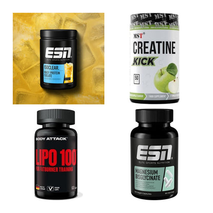 Wettkampfvorbereitung: ESN ISOCLEAR + MST Creatine + 2 weitere – alle enthaltenen Artikel