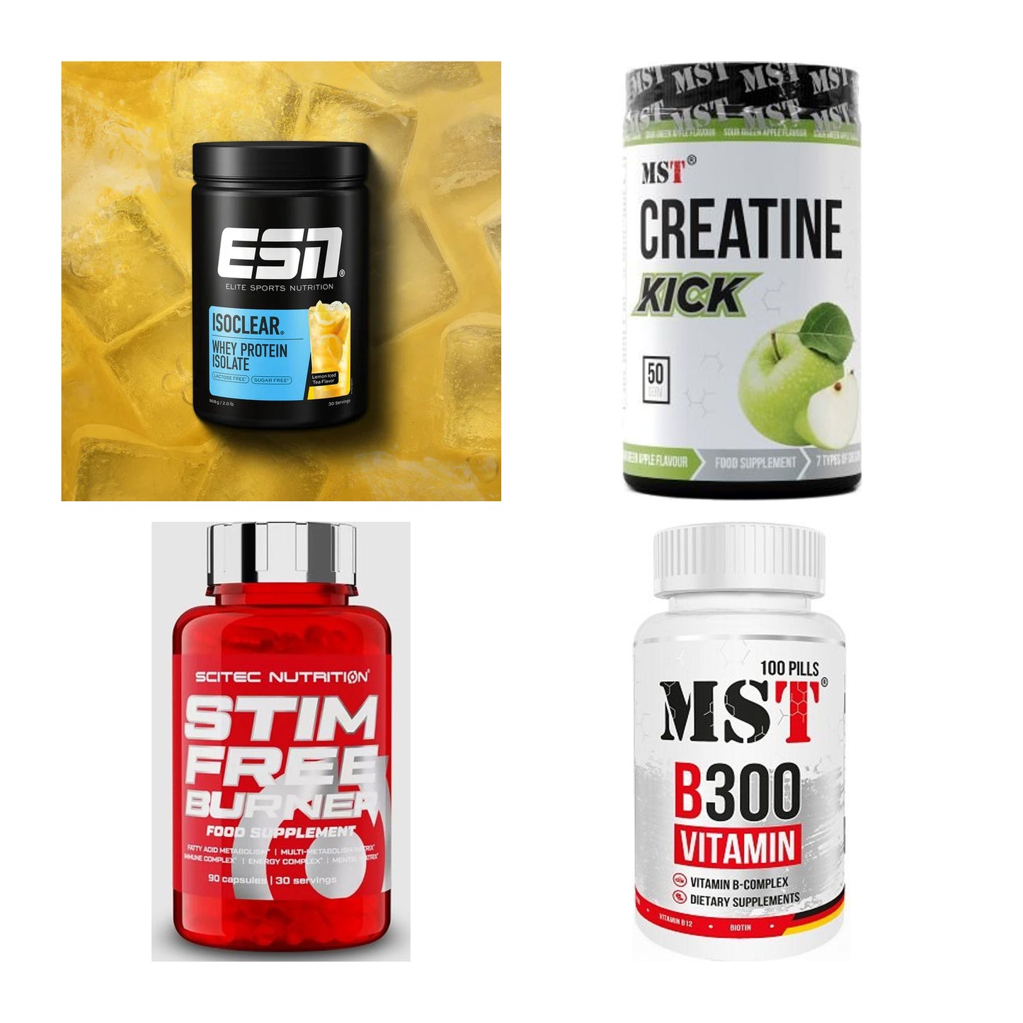Wettkampfvorbereitung: ESN ISOCLEAR + MST Creatine + 2 weitere – alle enthaltenen Artikel