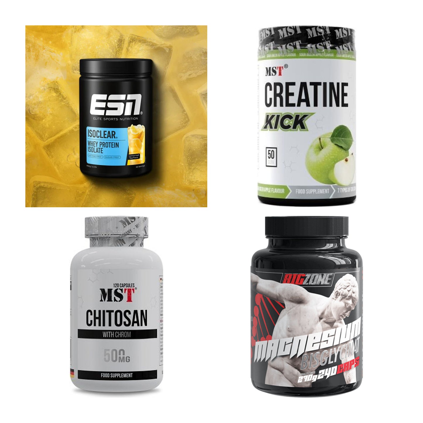 Wettkampfvorbereitung: ESN ISOCLEAR + MST Creatine + 2 weitere – alle enthaltenen Artikel