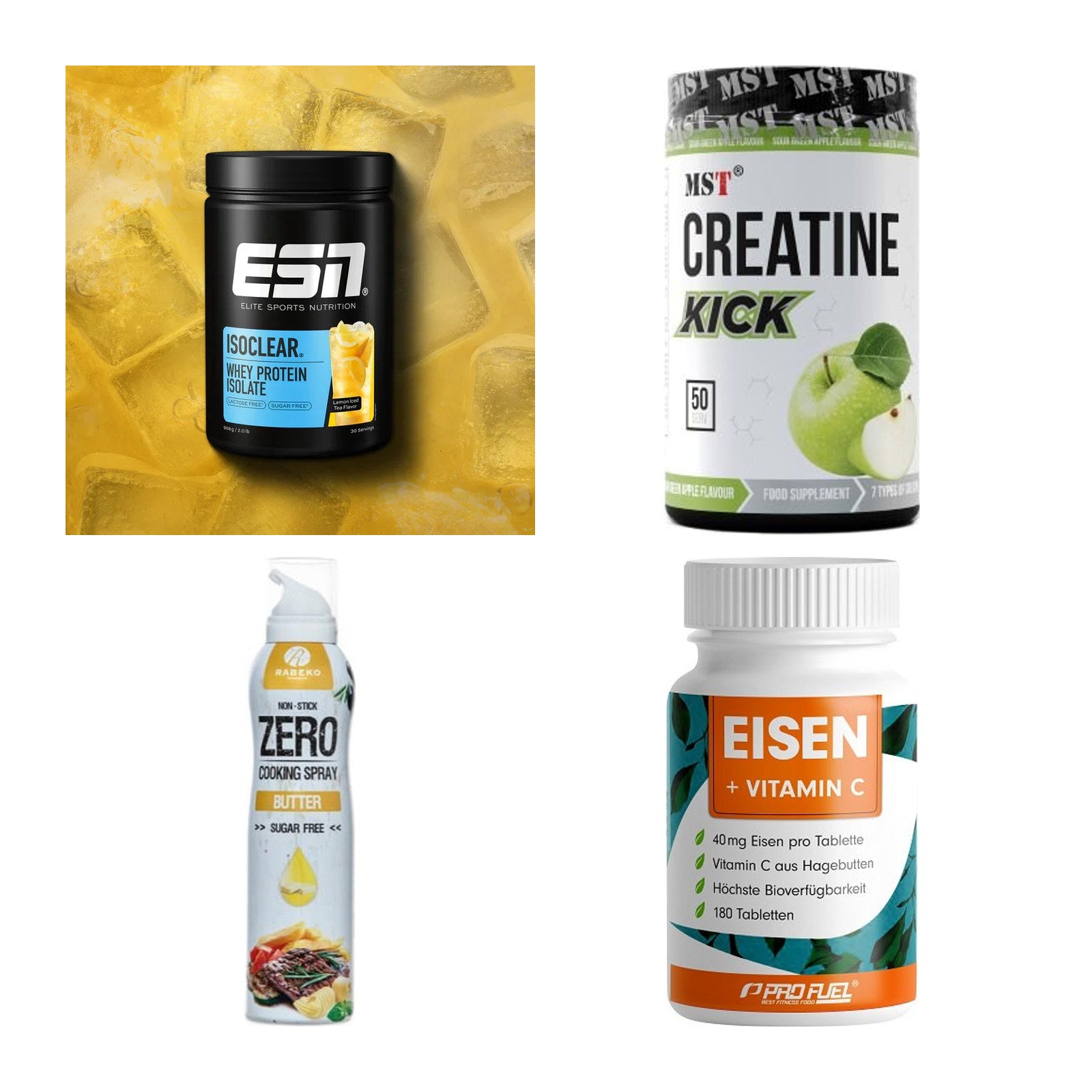 Wettkampfvorbereitung: ESN ISOCLEAR + MST Creatine + 2 weitere – alle enthaltenen Artikel