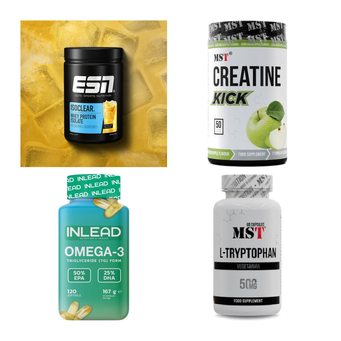Wettkampfvorbereitung: ESN ISOCLEAR + MST Creatine + 2 weitere – alle enthaltenen Artikel