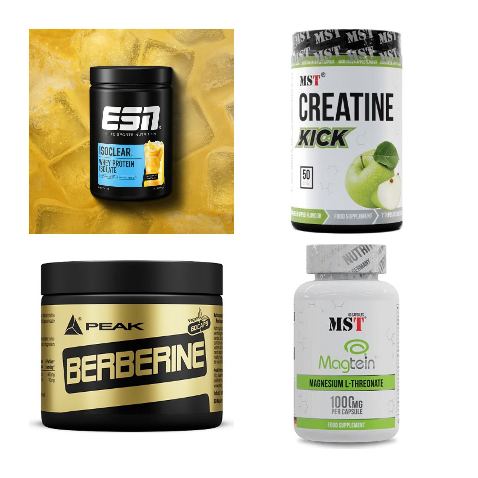 Wettkampfvorbereitung: ESN ISOCLEAR + MST Creatine + 2 weitere – alle enthaltenen Artikel