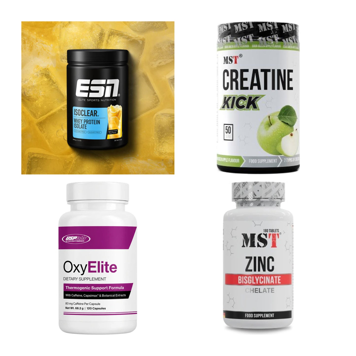Wettkampfvorbereitung: ESN ISOCLEAR + MST Creatine + 2 weitere – alle enthaltenen Artikel