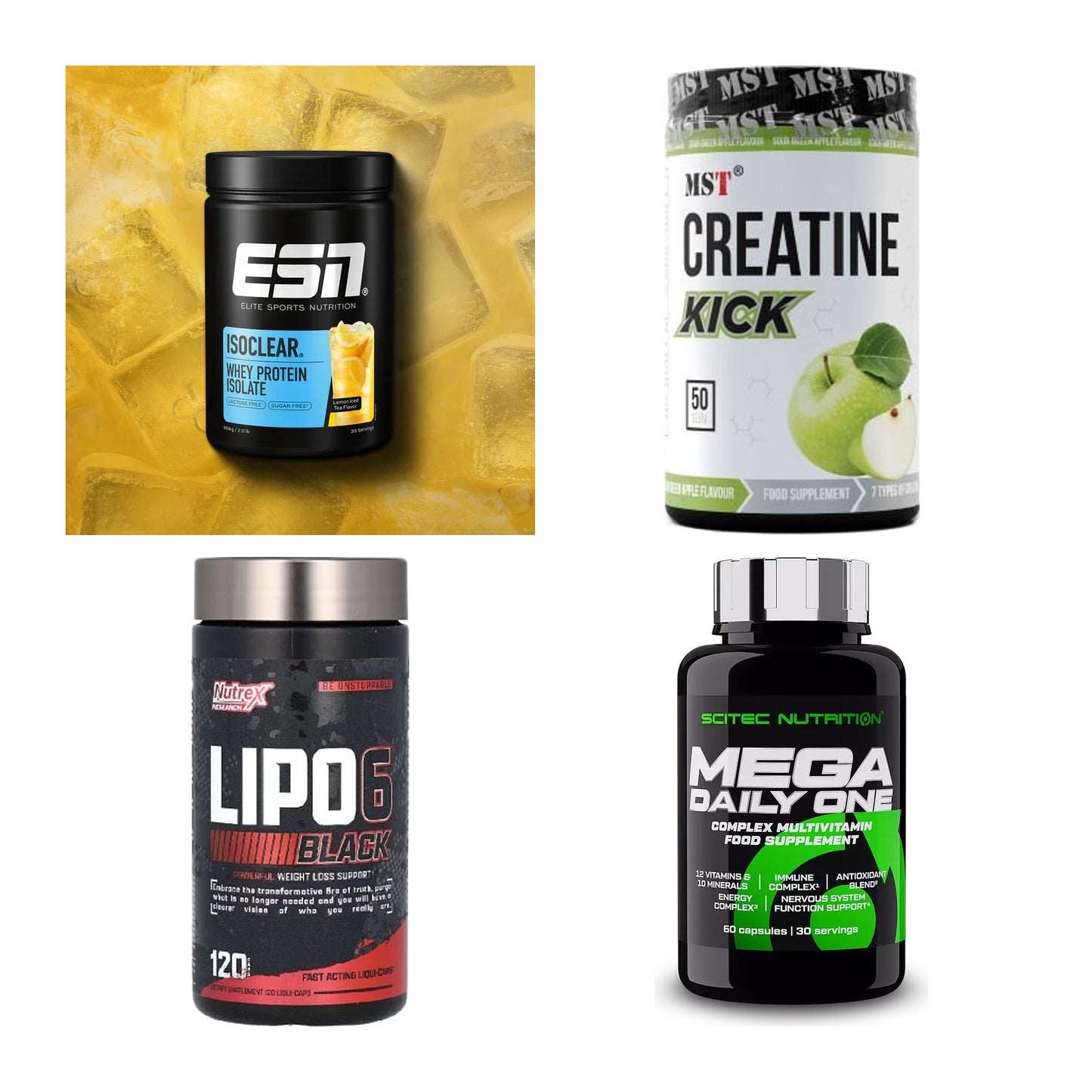 Wettkampfvorbereitung: ESN ISOCLEAR + MST Creatine + 2 weitere – alle enthaltenen Artikel