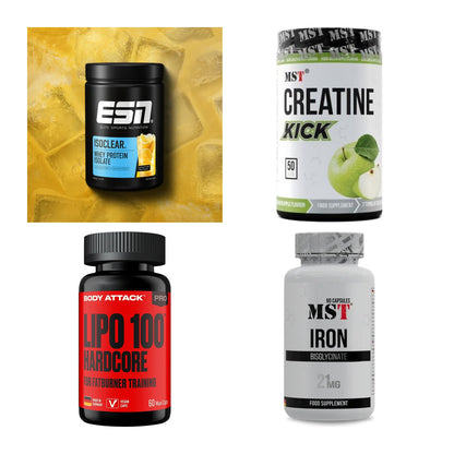 Wettkampfvorbereitung: ESN ISOCLEAR + MST Creatine + 2 weitere – alle enthaltenen Artikel