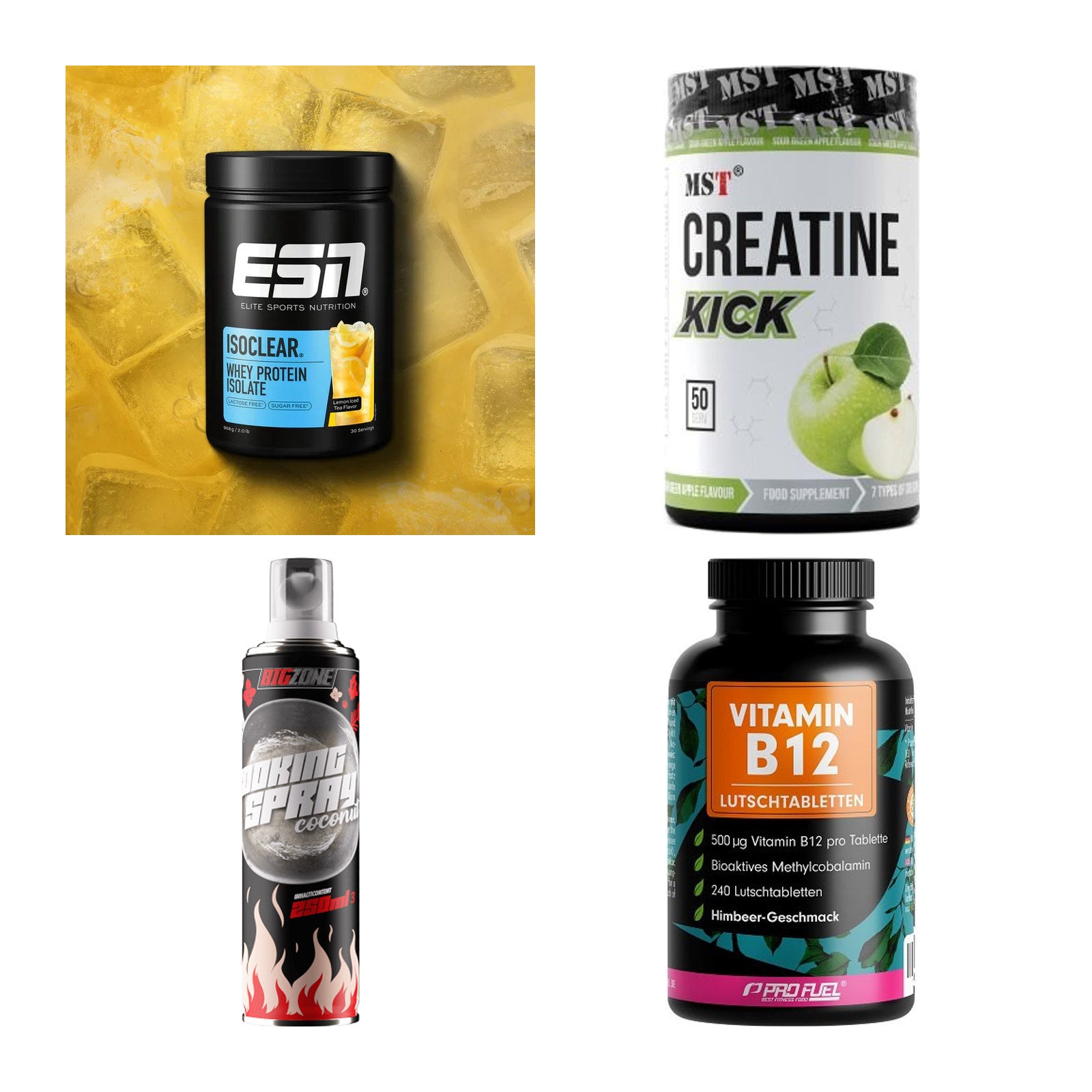 Wettkampfvorbereitung: ESN ISOCLEAR + MST Creatine + 2 weitere – alle enthaltenen Artikel