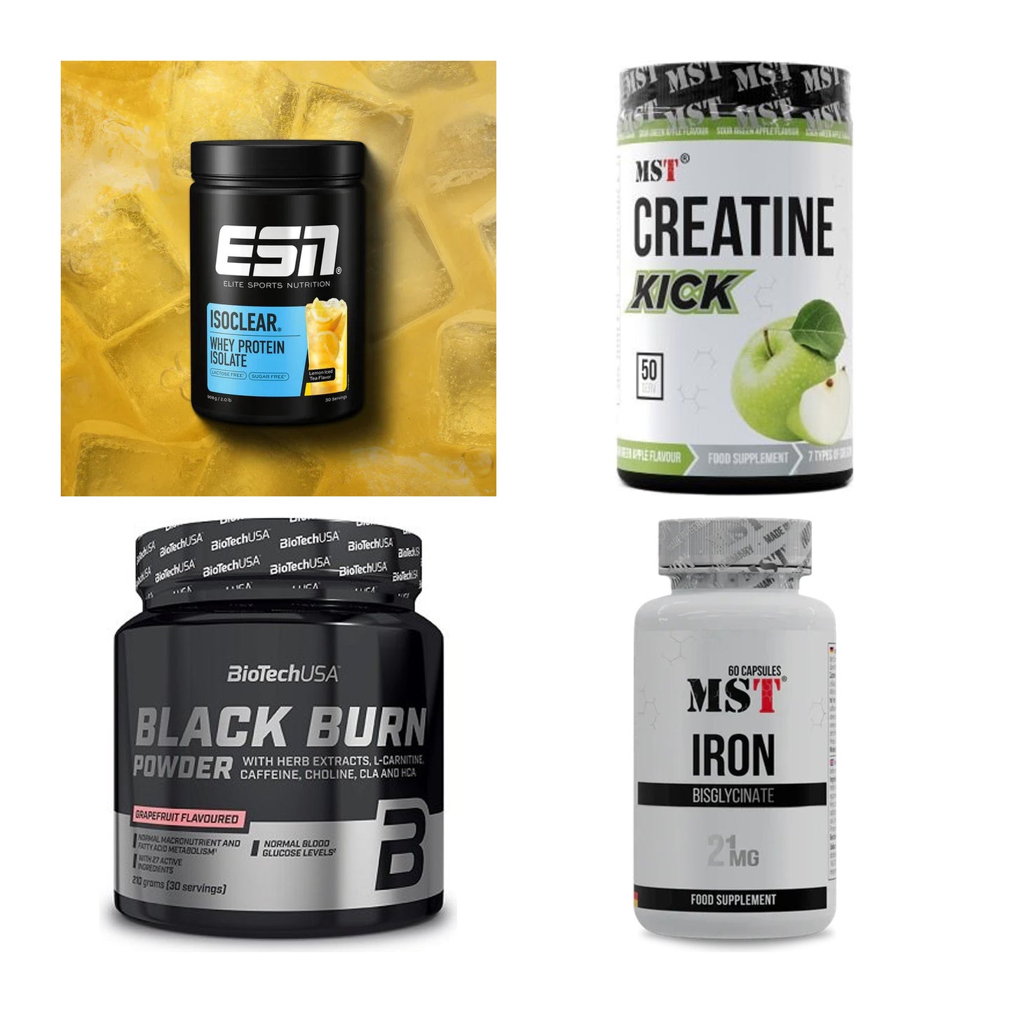 Wettkampfvorbereitung: ESN ISOCLEAR + MST Creatine + 2 weitere – alle enthaltenen Artikel
