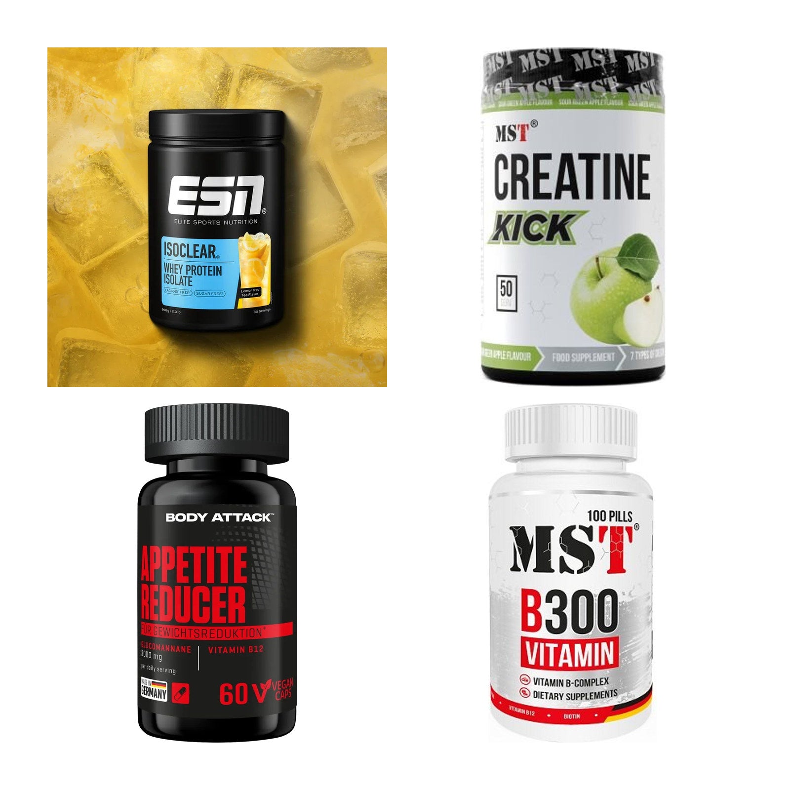 Wettkampfvorbereitung: ESN ISOCLEAR + MST Creatine + 2 weitere – alle enthaltenen Artikel
