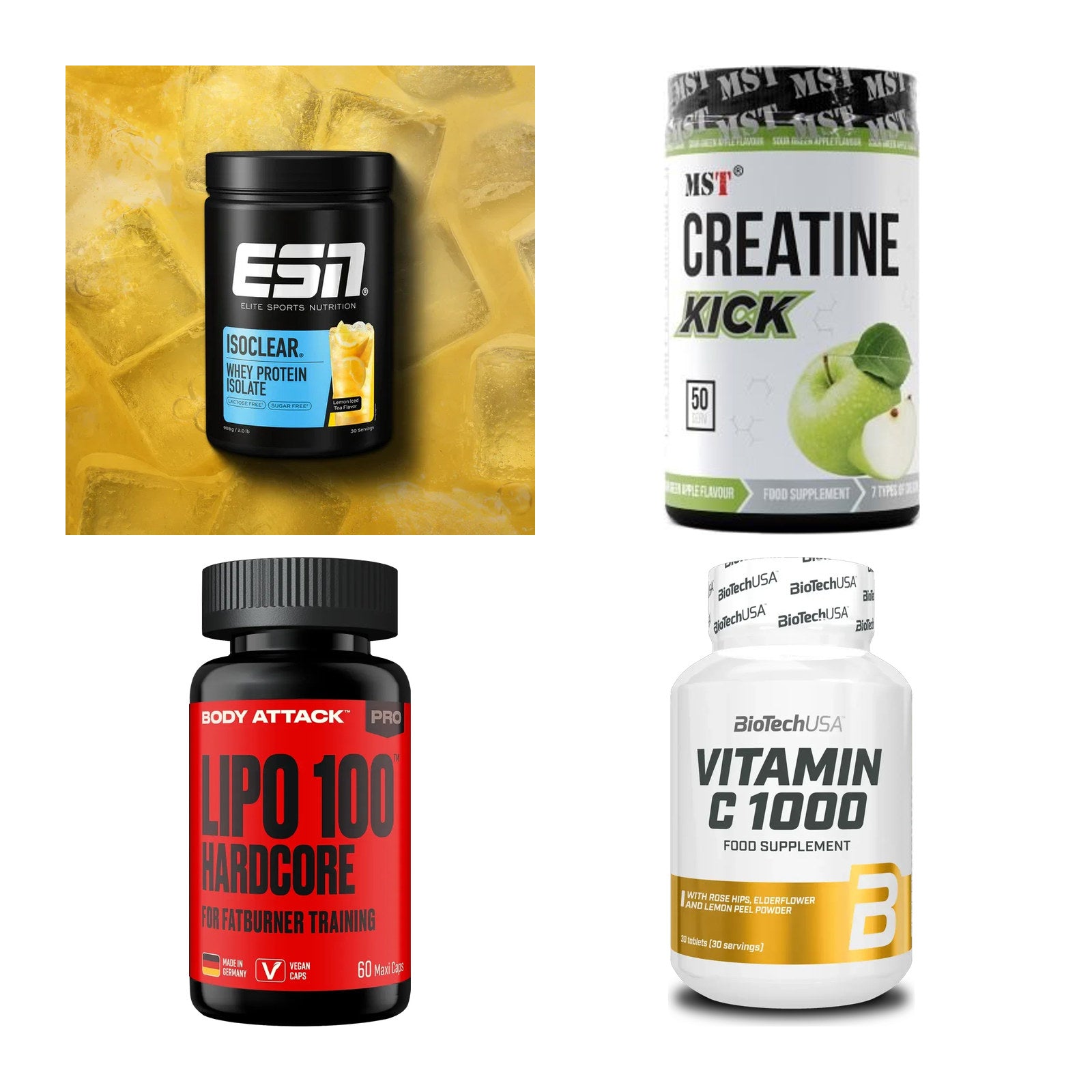 Wettkampfvorbereitung: ESN ISOCLEAR + MST Creatine + 2 weitere – alle enthaltenen Artikel