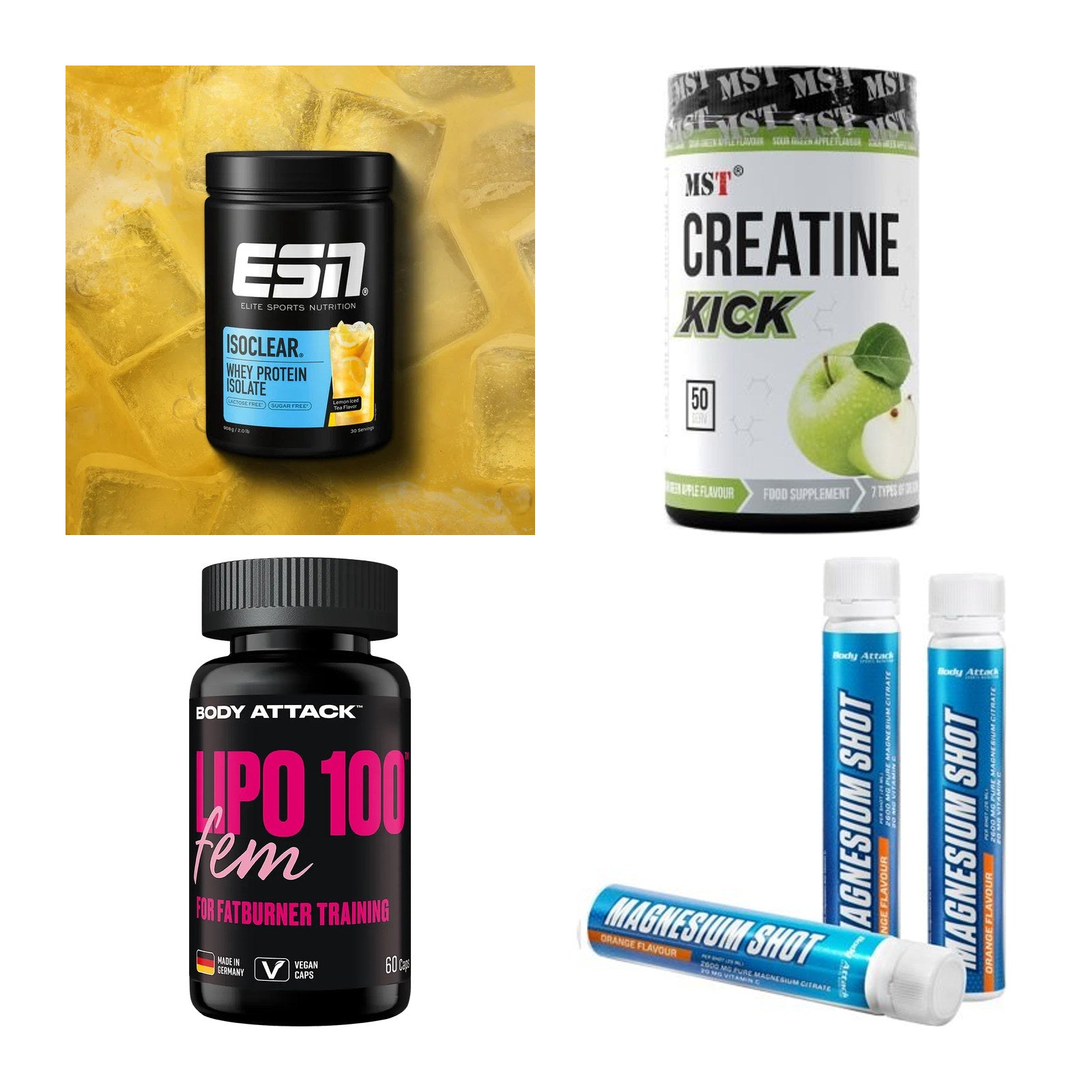 Wettkampfvorbereitung: ESN ISOCLEAR + MST Creatine + 2 weitere – alle enthaltenen Artikel