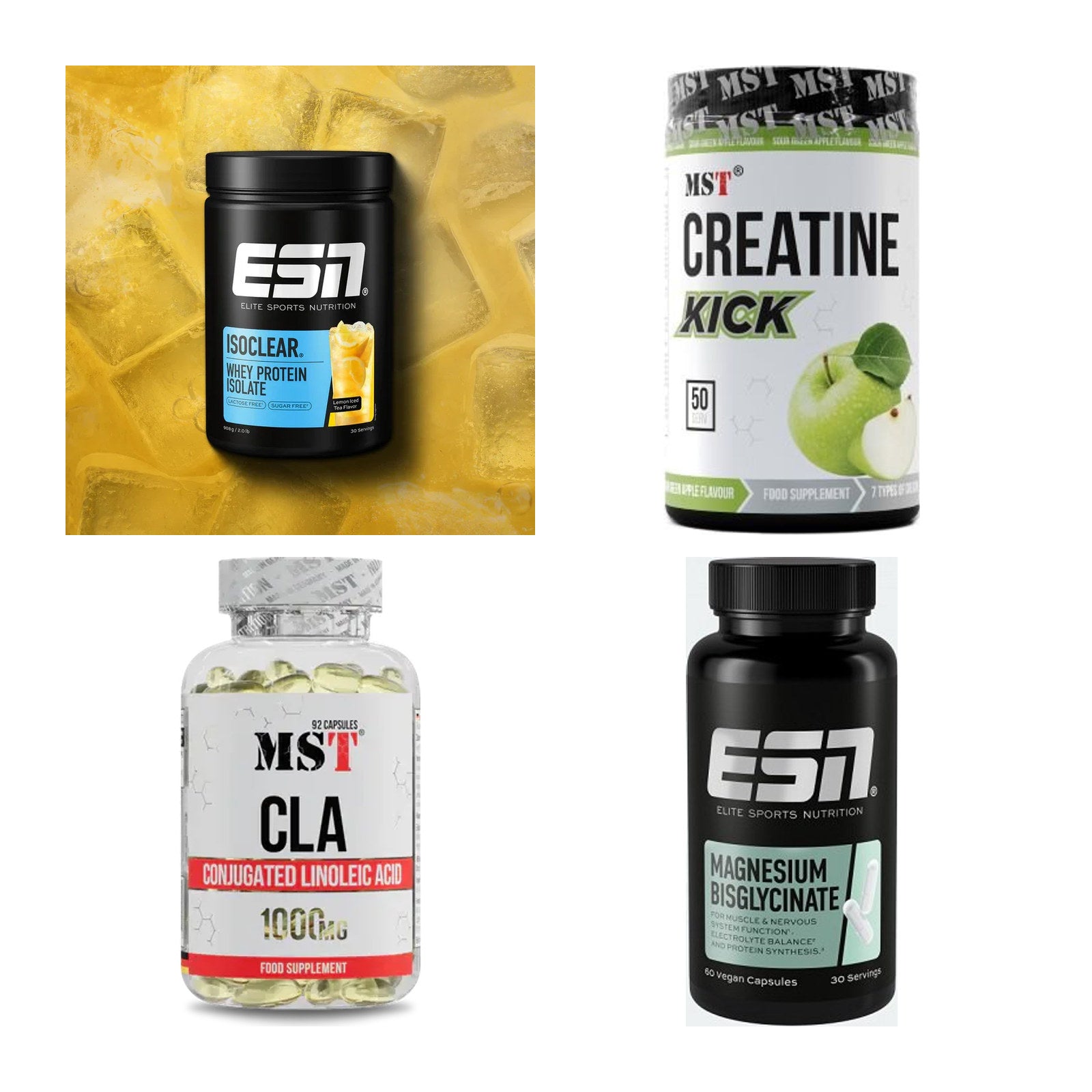 Wettkampfvorbereitung: ESN ISOCLEAR + MST Creatine + 2 weitere – alle enthaltenen Artikel