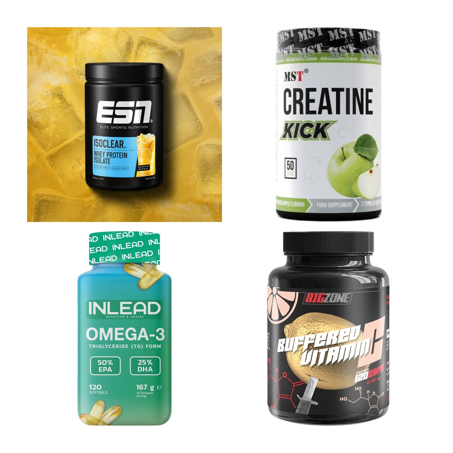 Wettkampfvorbereitung: ESN ISOCLEAR + MST Creatine + 2 weitere – alle enthaltenen Artikel