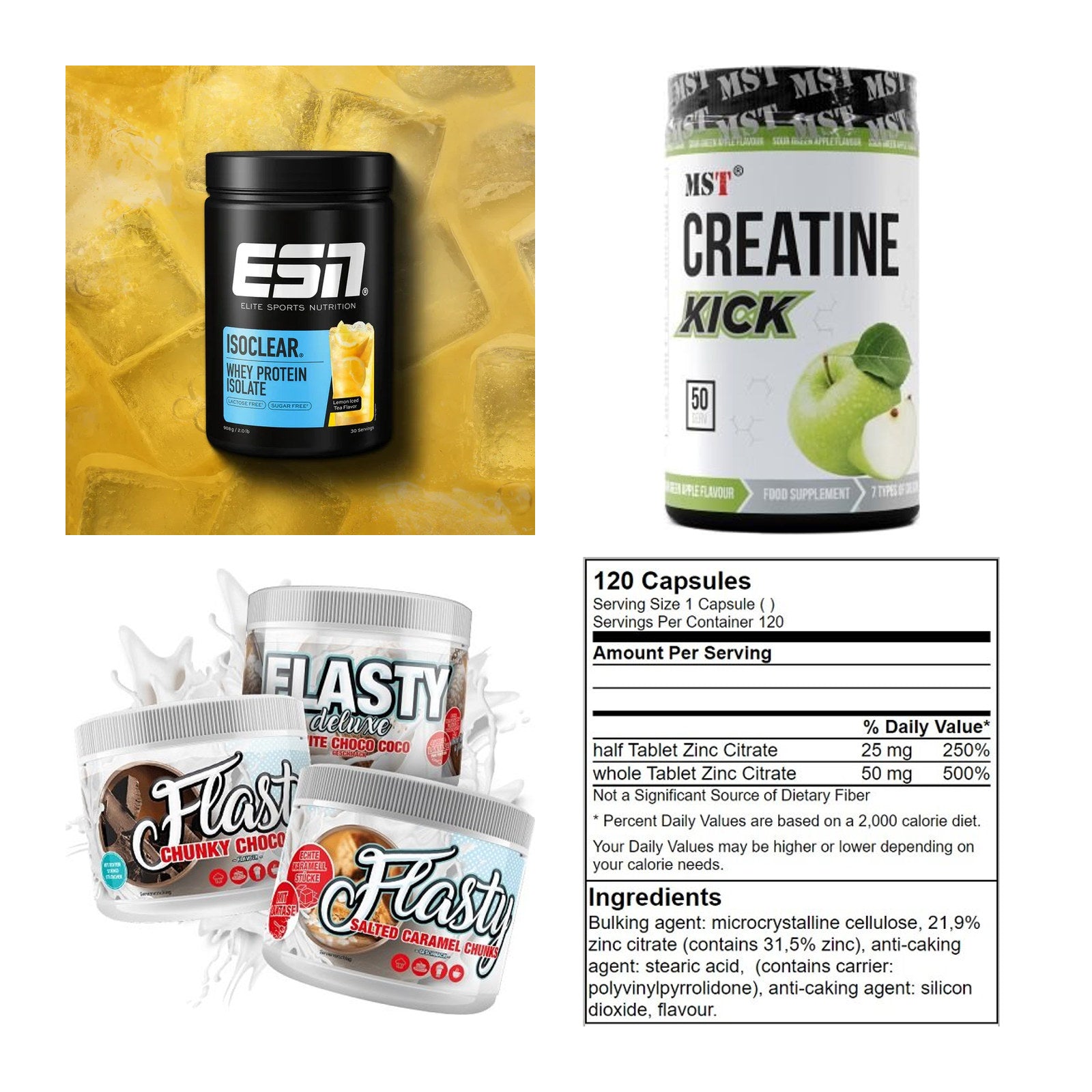 Wettkampfvorbereitung: ESN ISOCLEAR + MST Creatine + 2 weitere – alle enthaltenen Artikel