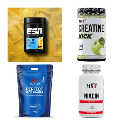 Wettkampfvorbereitung: ESN ISOCLEAR + MST Creatine + 2 weitere – alle enthaltenen Artikel