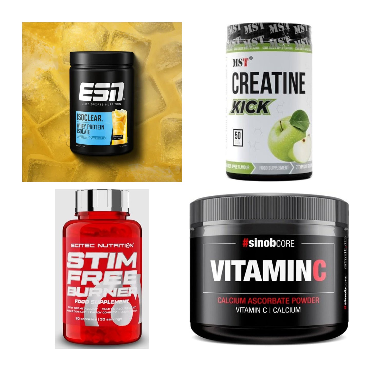 Wettkampfvorbereitung: ESN ISOCLEAR + MST Creatine + 2 weitere – alle enthaltenen Artikel