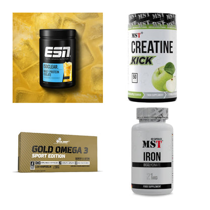 Wettkampfvorbereitung: ESN ISOCLEAR + MST Creatine + 2 weitere – alle enthaltenen Artikel
