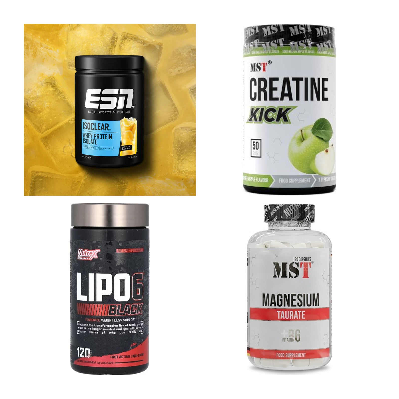 Wettkampfvorbereitung: ESN ISOCLEAR + MST Creatine + 2 weitere – alle enthaltenen Artikel