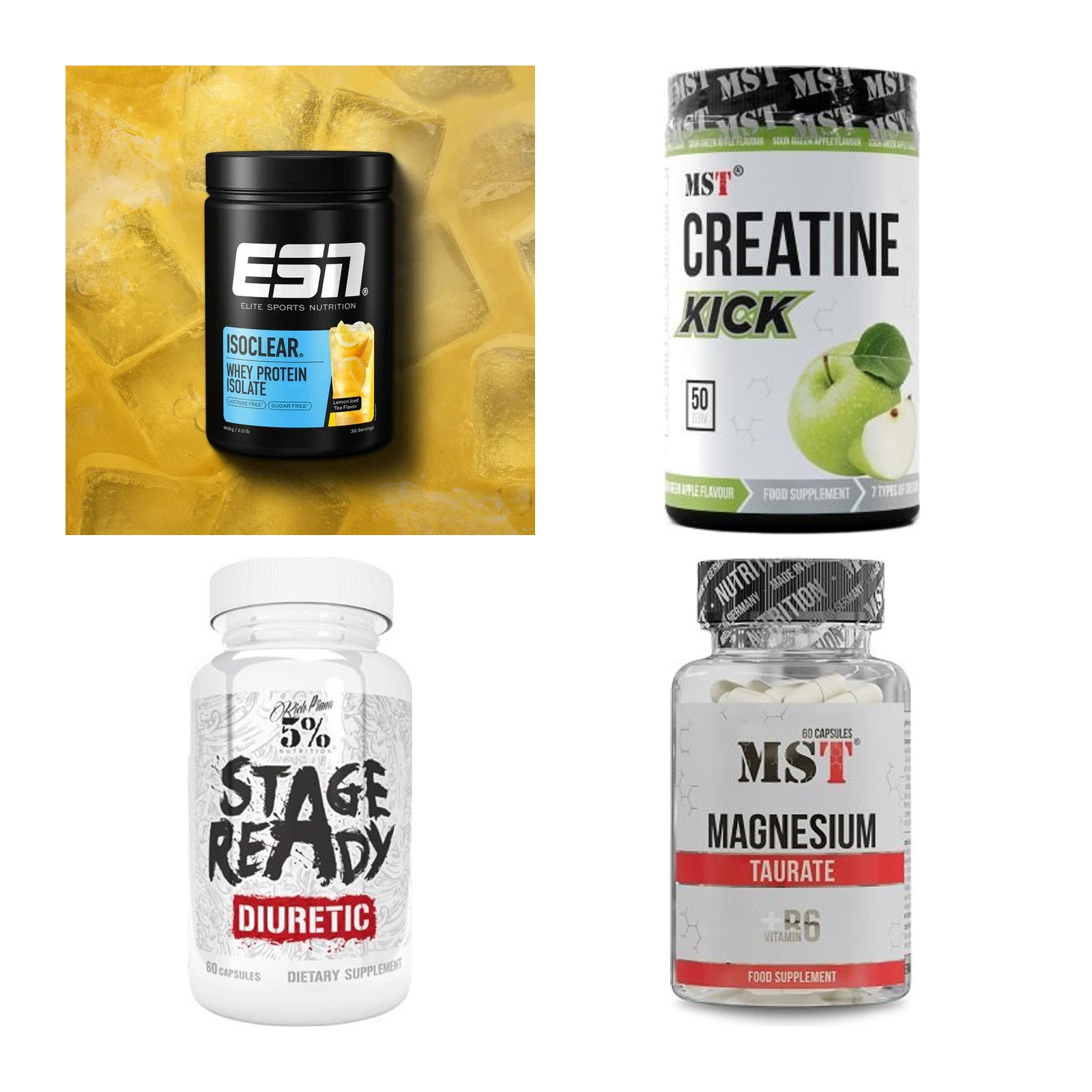 Wettkampfvorbereitung: ESN ISOCLEAR + MST Creatine + 2 weitere – alle enthaltenen Artikel