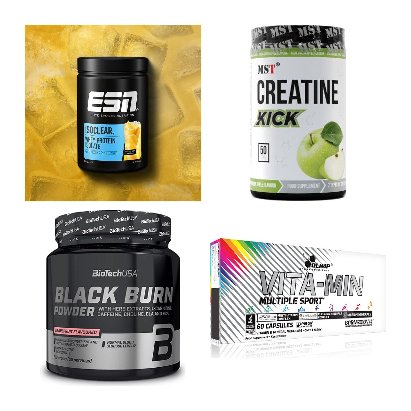 Wettkampfvorbereitung: ESN ISOCLEAR + MST Creatine + 2 weitere – alle enthaltenen Artikel