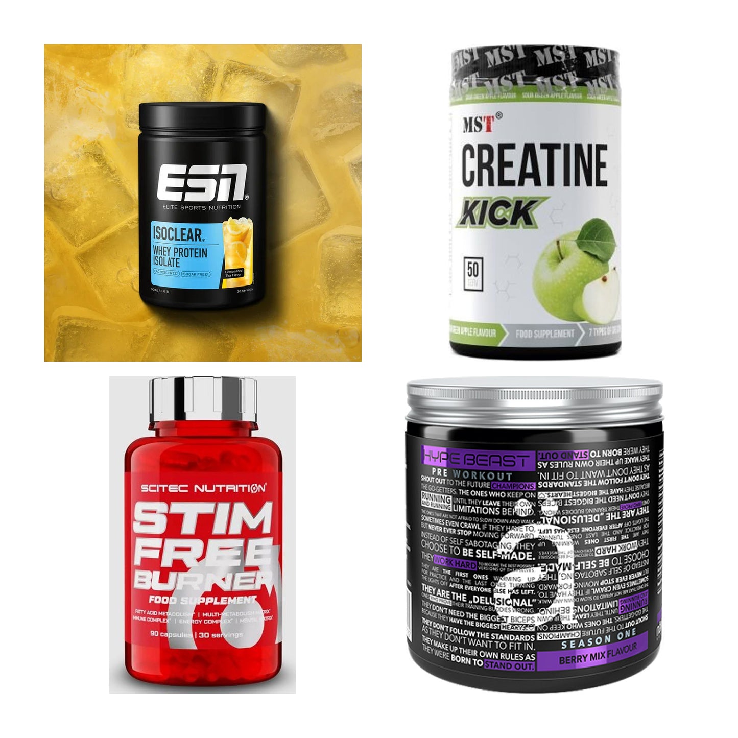 Wettkampfvorbereitung: ESN ISOCLEAR + MST Creatine + 2 weitere – alle enthaltenen Artikel