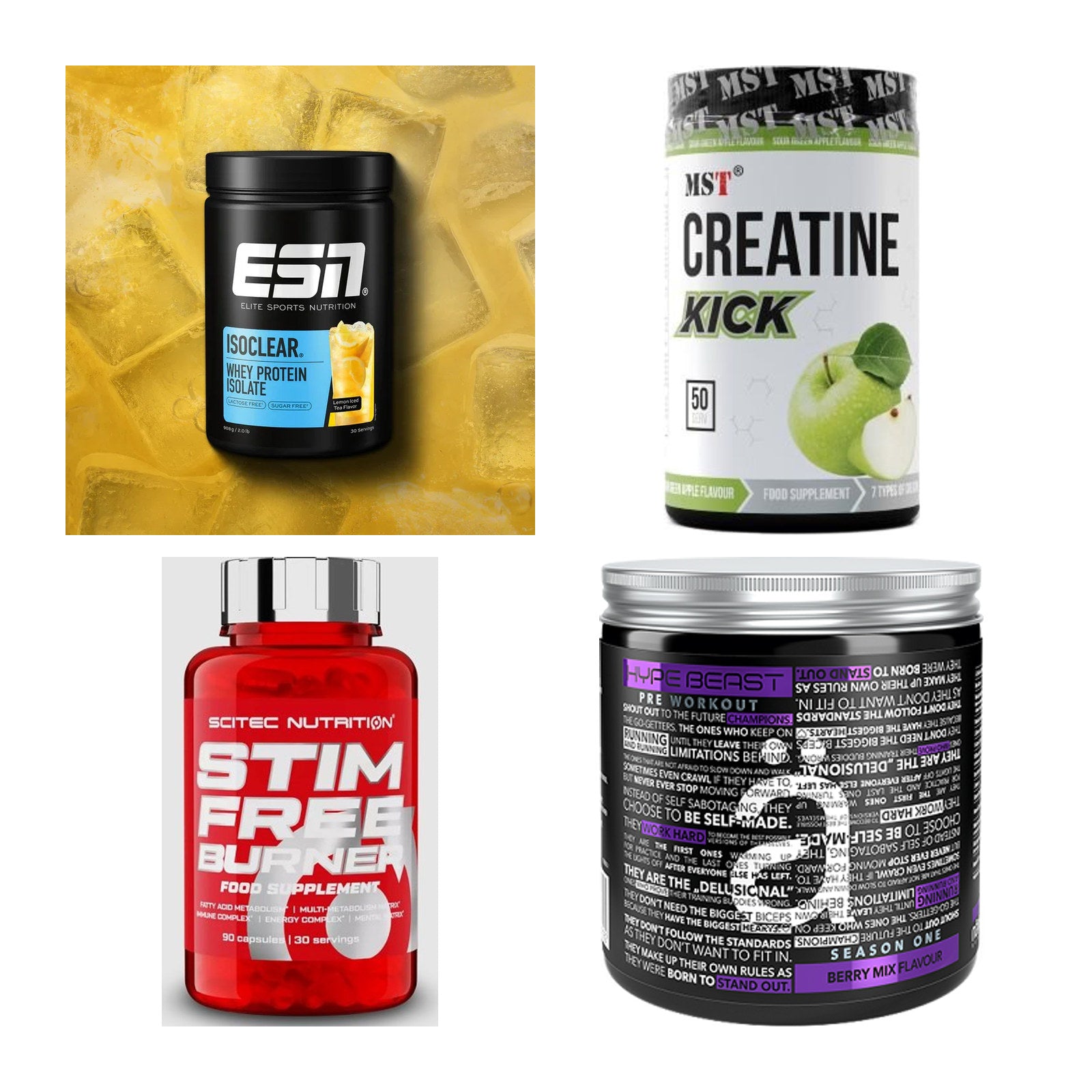 Wettkampfvorbereitung: ESN ISOCLEAR + MST Creatine + 2 weitere – alle enthaltenen Artikel