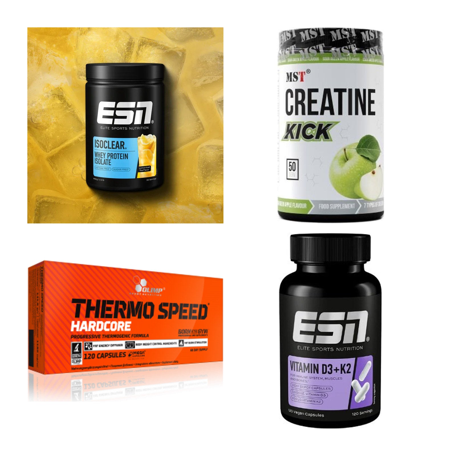 Wettkampfvorbereitung: ESN ISOCLEAR + MST Creatine + 2 weitere – alle enthaltenen Artikel