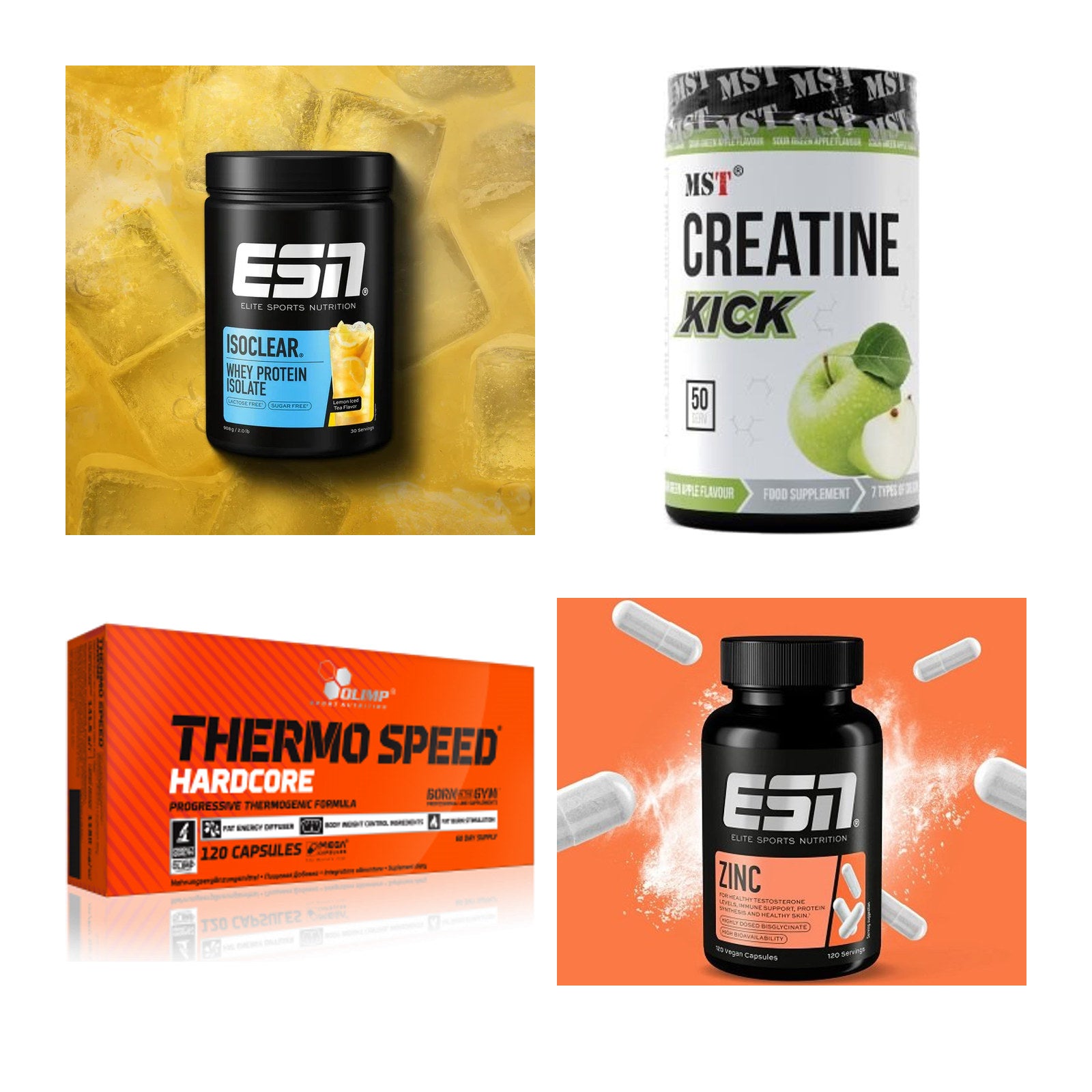 Wettkampfvorbereitung: ESN ISOCLEAR + MST Creatine + 2 weitere – alle enthaltenen Artikel